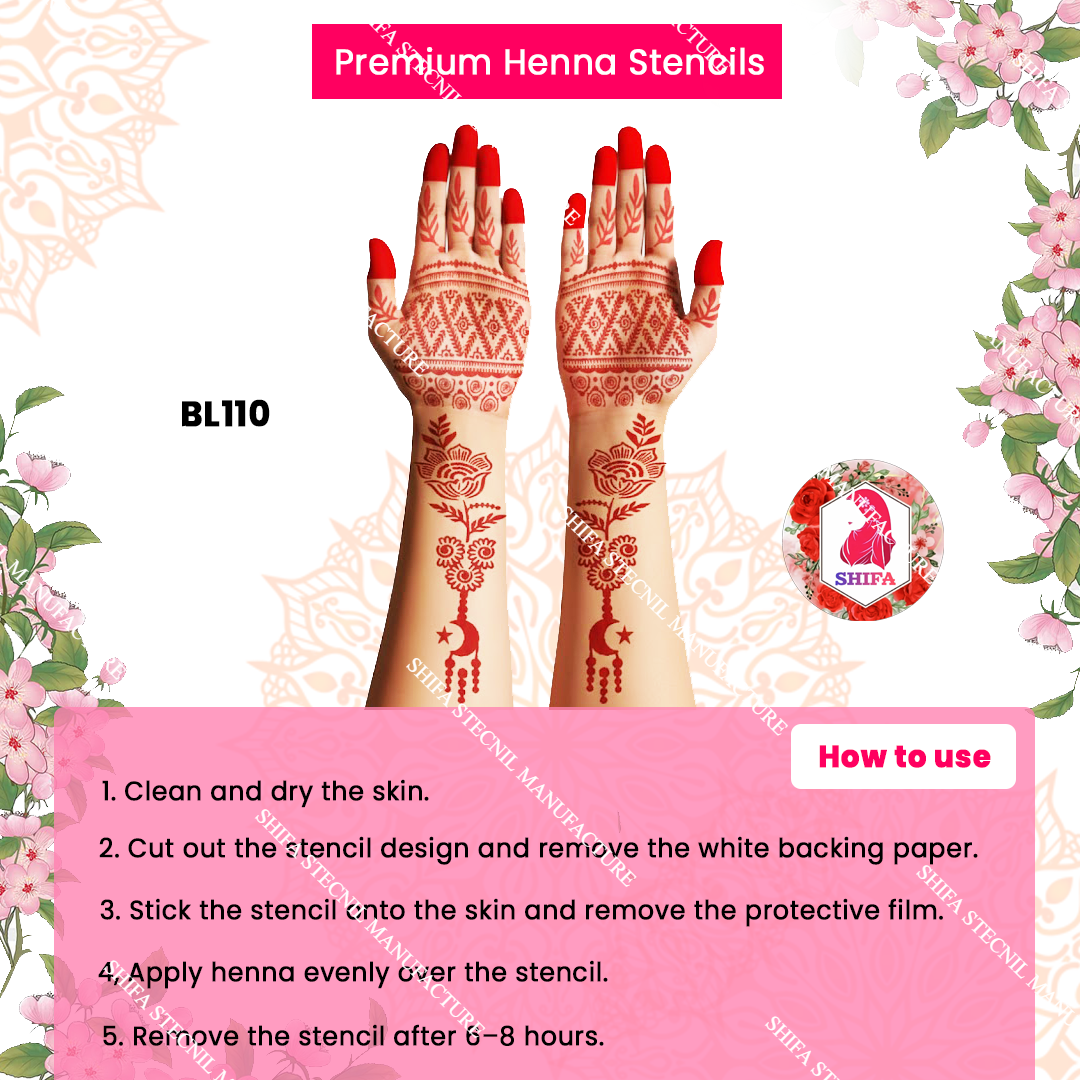 BL110 Lunar Lattice Elegance Double Hand Henna Stencil